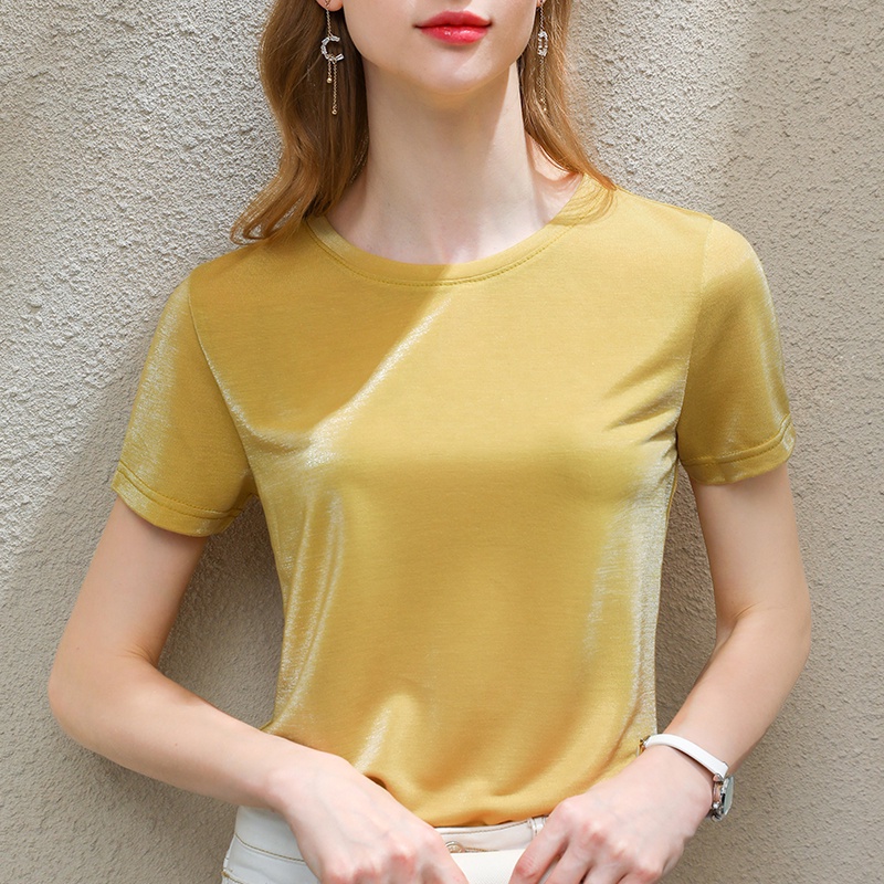 【Moon Blush】Korean Halus Lembut Solid Round Neck Satin  T-shirts 7242