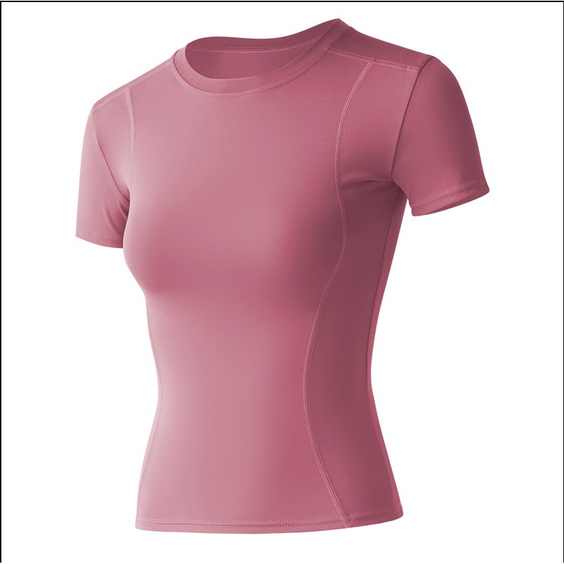 SecondShape - T-Shirt Baju Atasan Olahraga Wanita Tangan Pendek Yoga Senam Gym Fitness Training-TEE PINK