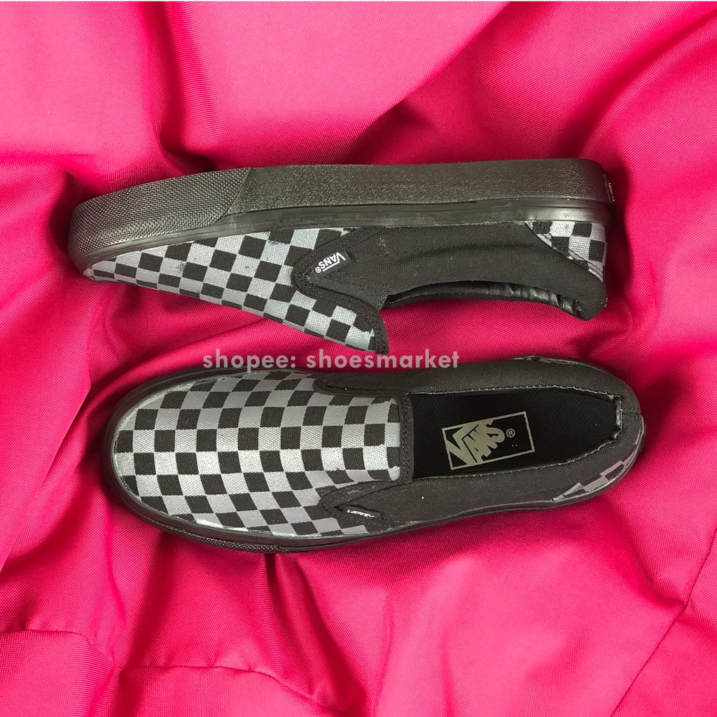 OBRAL SEPATU VANS SLIPON CHECKERBOARD GREY BLACK