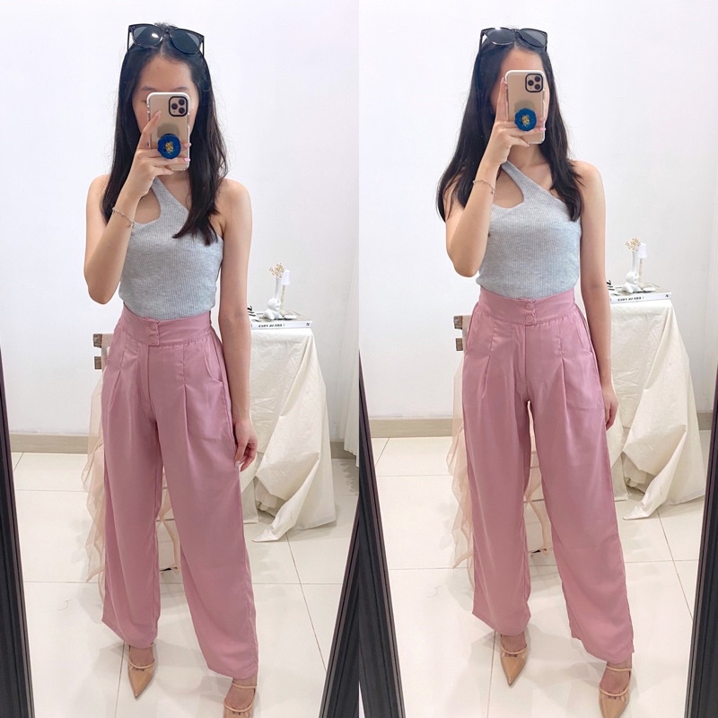 SAVA Long Cullote Highwaist / Double Buttons Office Long Pants / Loose Pants Casual / Celana Kulot Highwaist P1