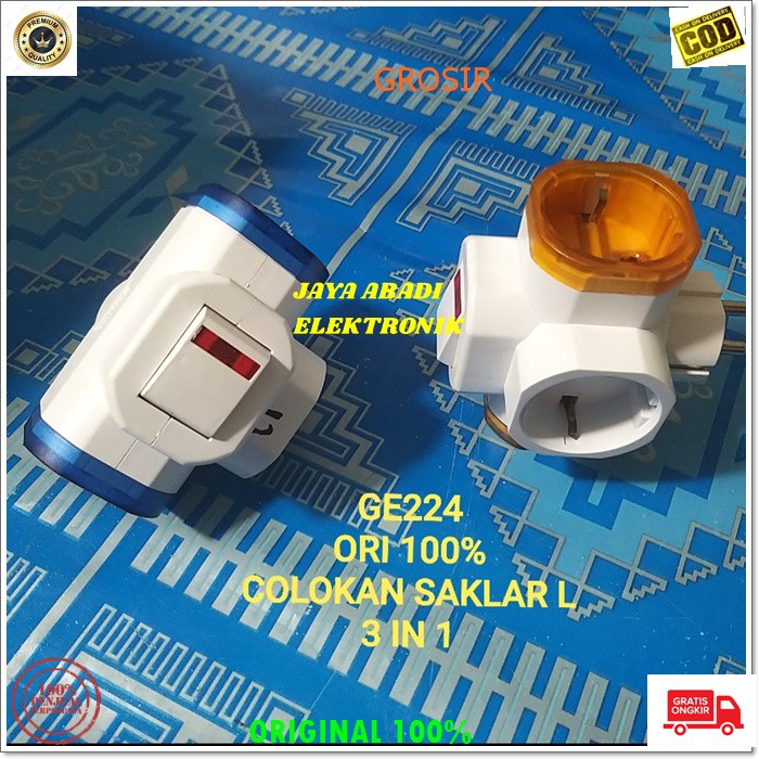 G224 ORI 100% COLOKAN LISTRIK KEPITING 3IN1 SAKLAR LAMPU STKER CABANG ON OFF STOP KONTAK LISTRIK