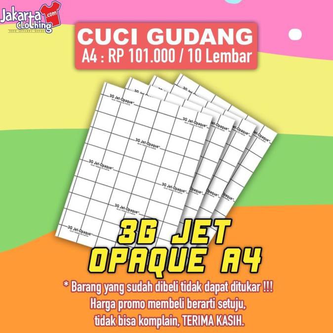 

Transfer Paper / Kertas / 3G Jet Opaque / Usa / Ukuran A4 Mayastore11