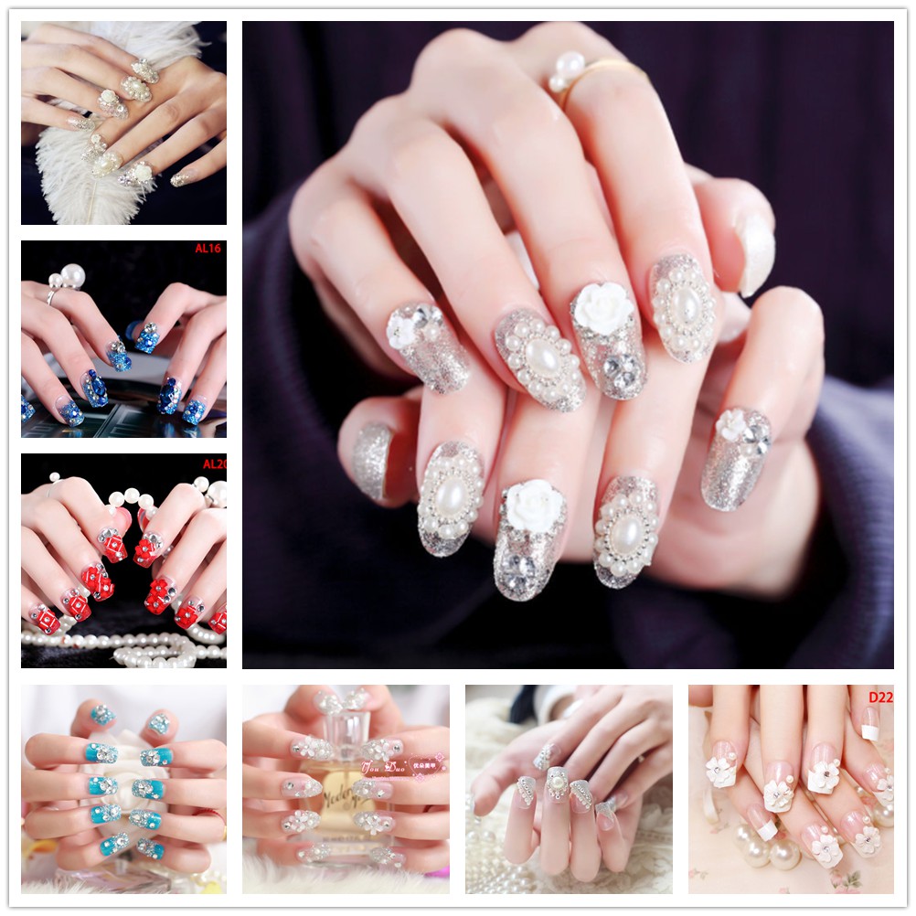 【COD】FLID 24pcs Kuku Palsu 3D Nikah Wedding False Fake Nail Nails Nailart Pengantin Tangan