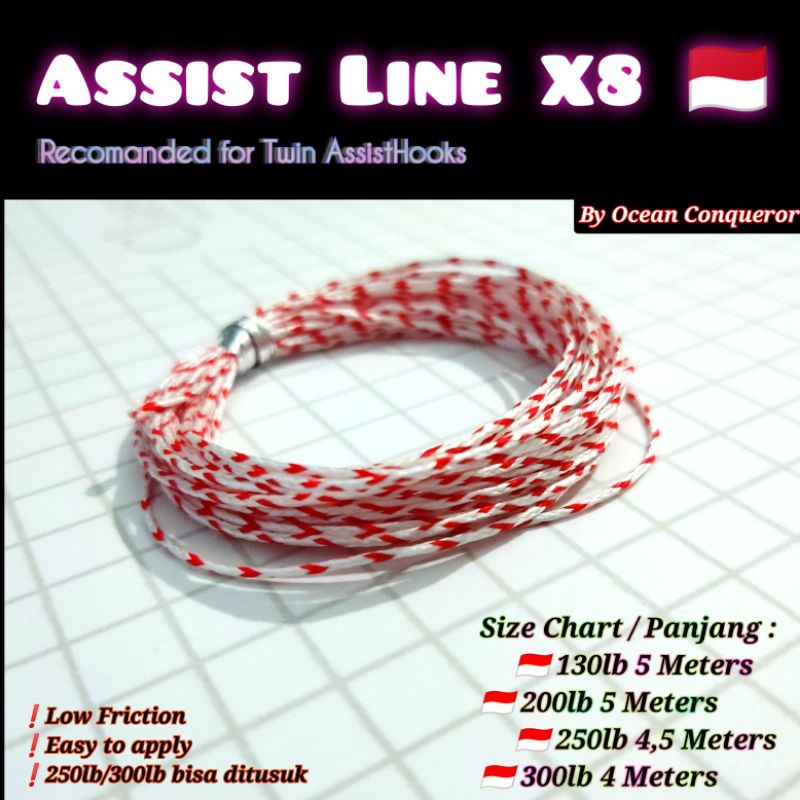 Kevlar Assist Line X8 Merah Putih Prefer Untuk Twin Assisthook Kevlar Jigging