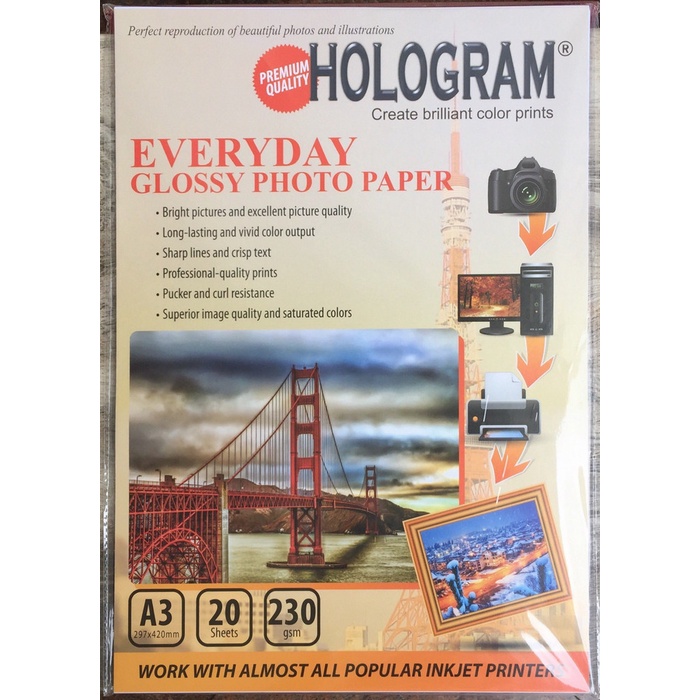

Senikertas- Glossy Photo Paper A3 230 Gsm (Isi 20) -Kertas-Seni.