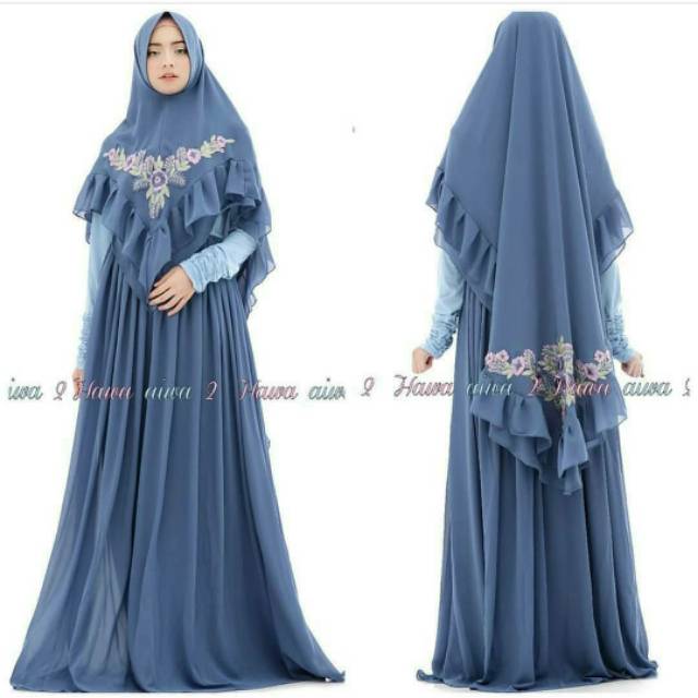 Alaina syari Hawwaaiwa / gamis denim / syari pesta / gamis bordir / gamis busui