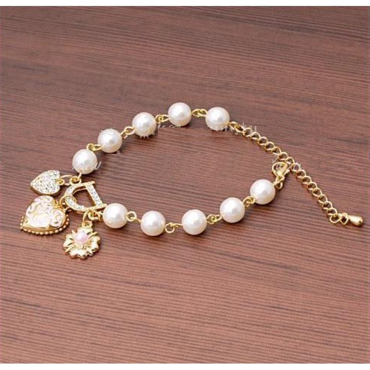 Gelang Tangan D LOVE Korea Fashion Permata Pearl Wanita Cewek Cewe Women Bracelet