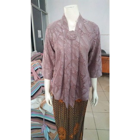 (BrM92/100/110) Kebaya floy BRUKAT glitter 7/8 MANSET std-besar KeroncongBusana-Hazelnut
