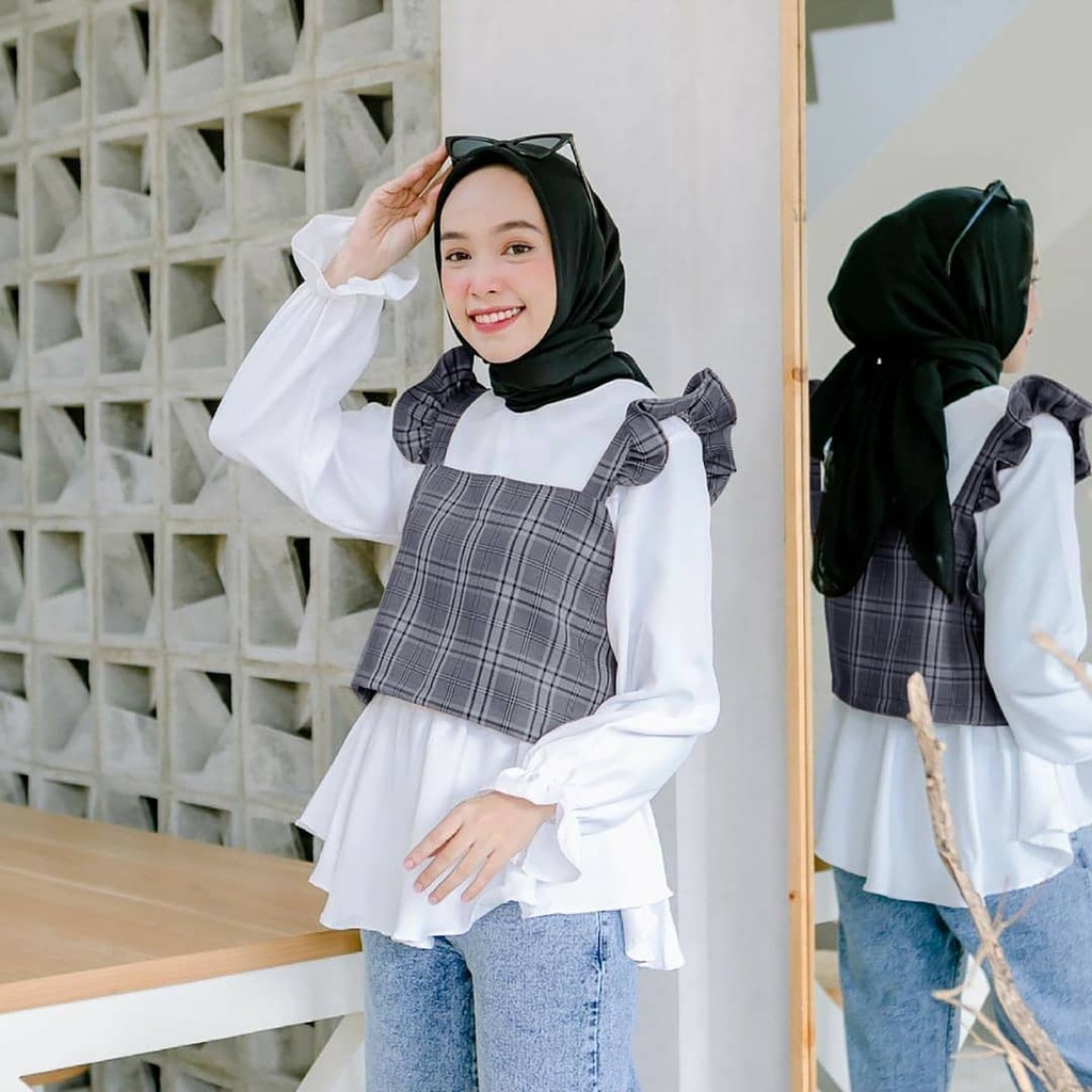 Lala Set Blouse+Rompi / Baju Atasan Fashion Wanita Terbaru / OOTD Remaja Muslim Terlaris Dan Murah