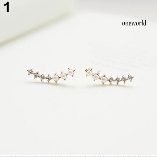 OW@ Fashion Girl Women Shiny Rhinestone Imitation Pearl Sweep Pin Earrings Jewelry