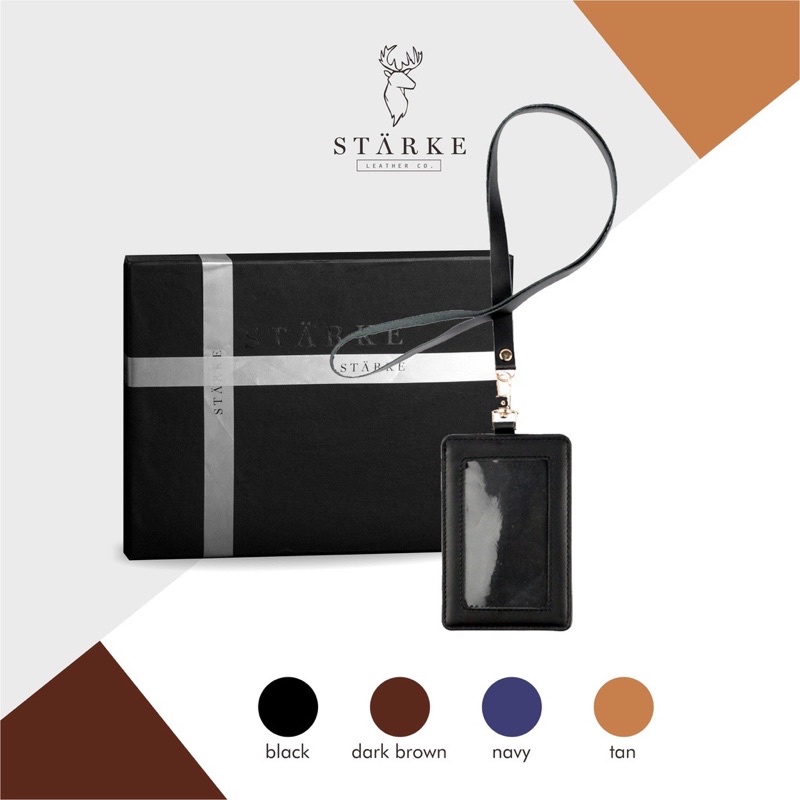 

Starke Leather ID Card Holder Lanyard Nametag Kulit Asli Name Tag Gantungan ID Card Hustle Hog Black