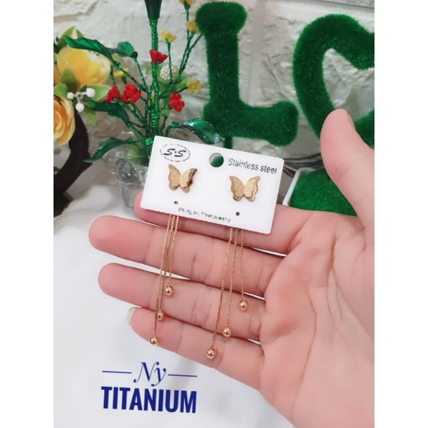 set perhiasan anting titanium kupu"