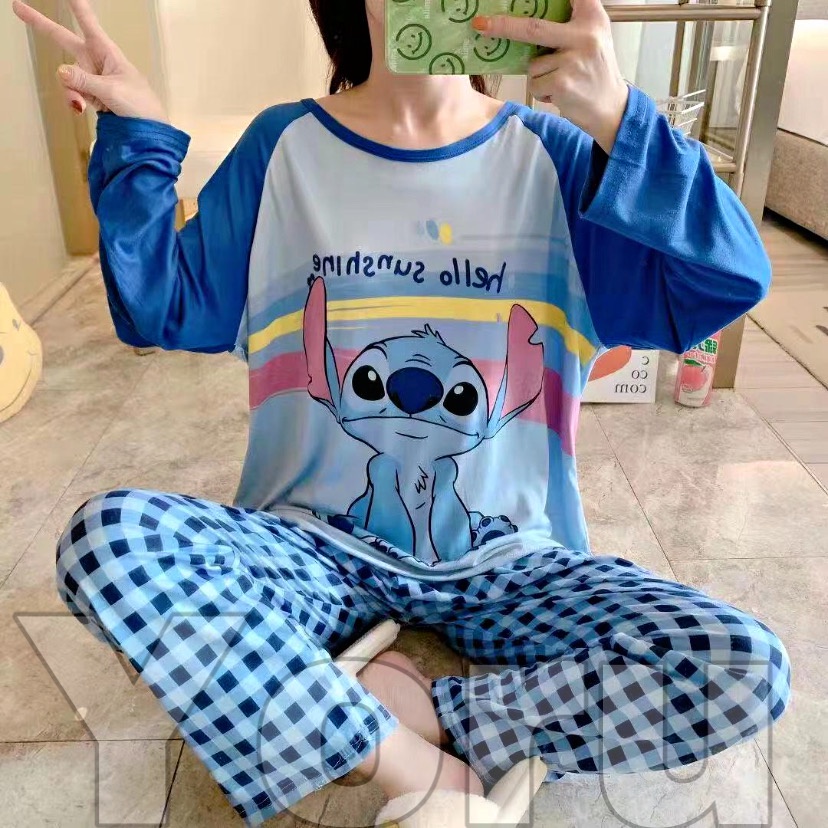 Pamelo PP786 Stelan baju tidur Import Baju Tidur Wanita Panjang PP Import Spandek PP10 PPJ-PP10 Stict helo biru
