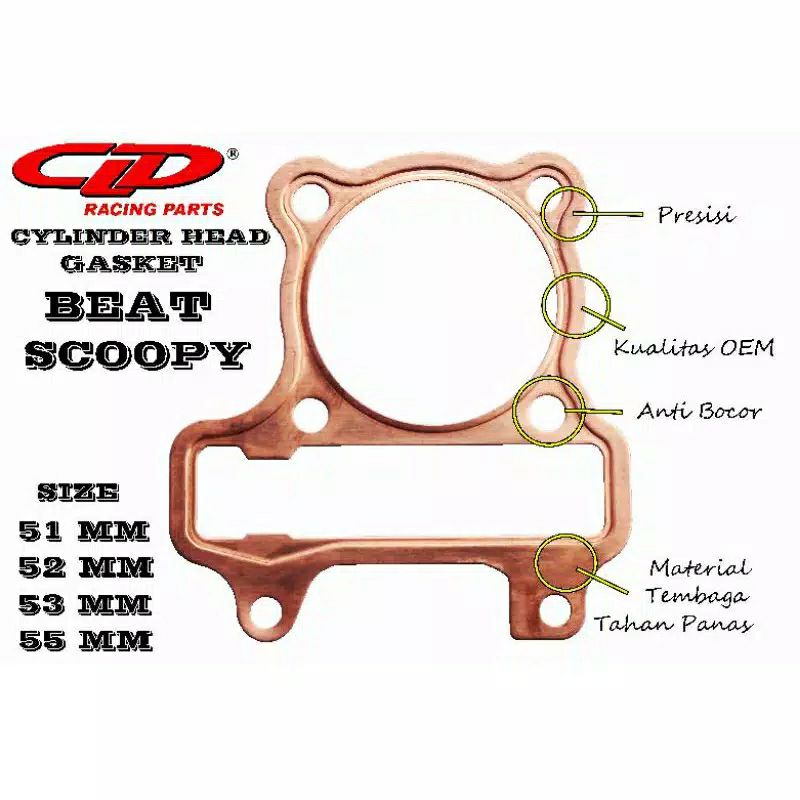 Paking tembaga blok head Beat,Scoopy karbu CLD Racing Original
