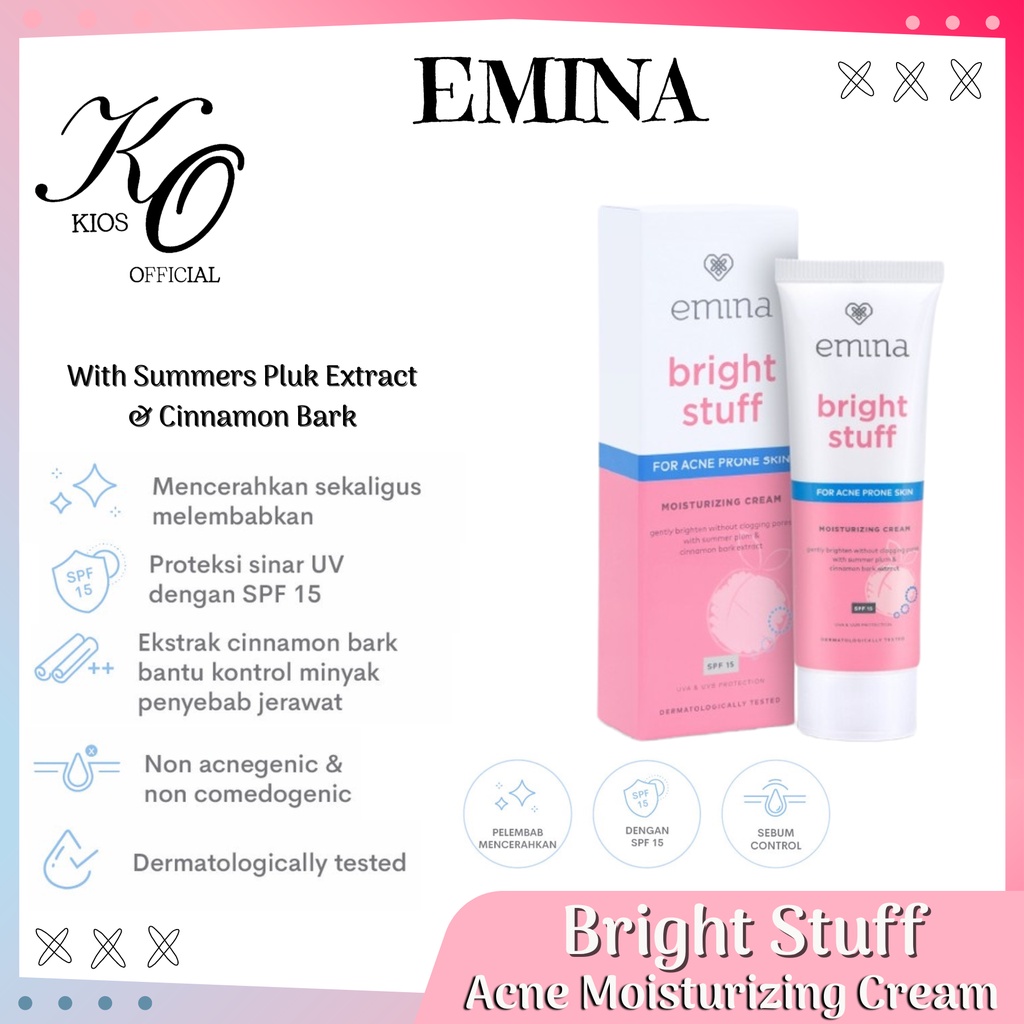 Emina Bright Stuff For Acne Prone Skin Moisturizing Cream 20ml | Pelembab Wajah Berjerawat