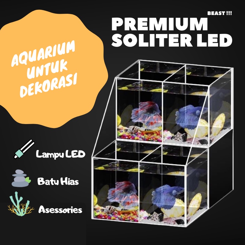 PREMIUM Soliter Aquarium Mini Ikan Cupang Akrilik Clear Model Tingkat 4 in 1