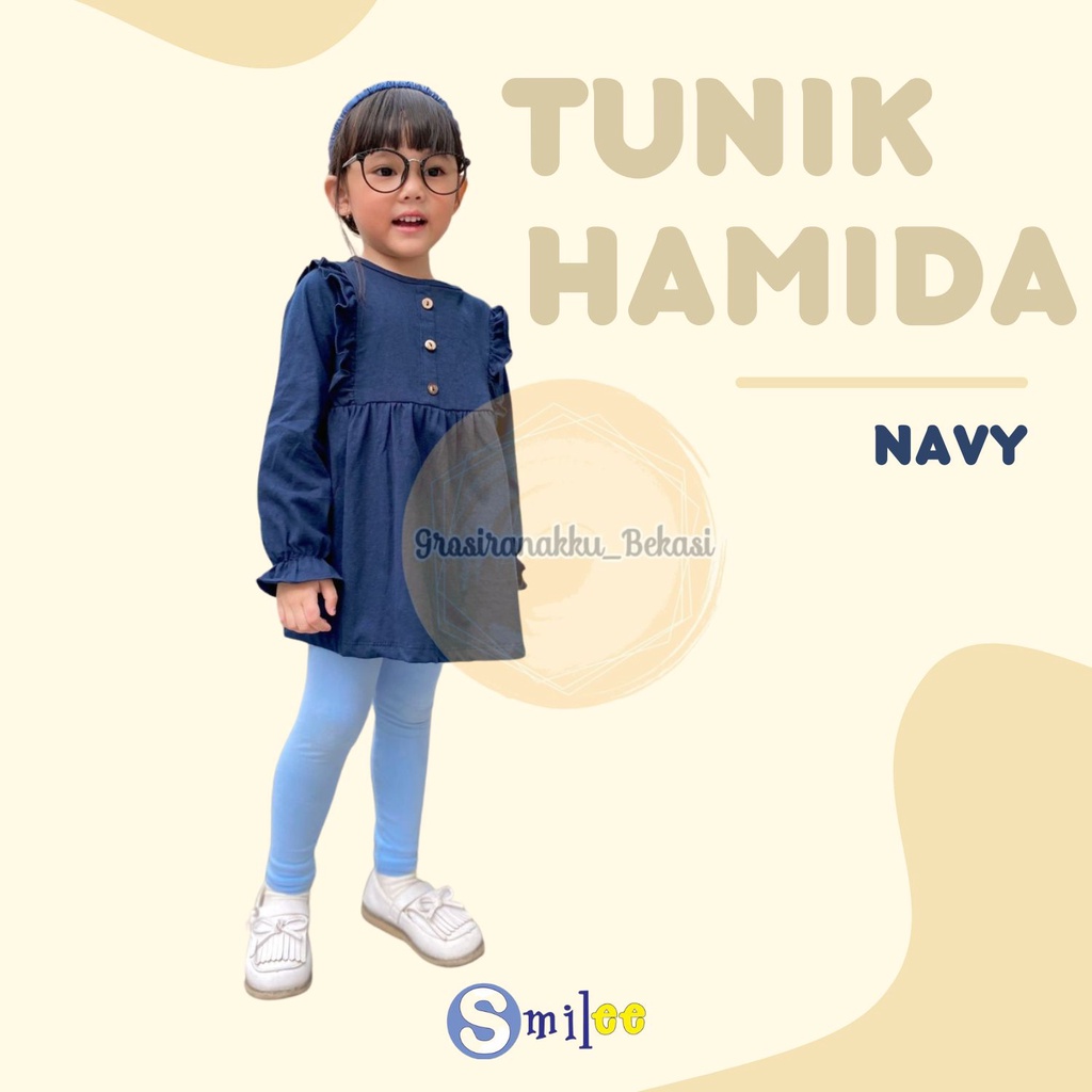 Tunik Anak Kaos Smilee Hamida Warna Navy Size 1-5Thn