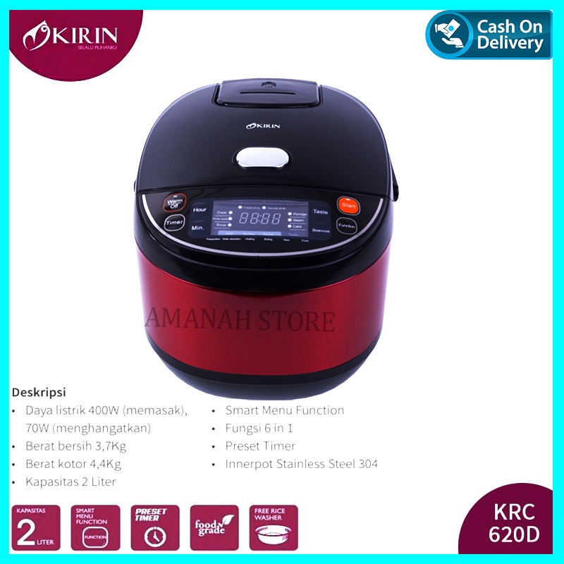 KIRIN RICE COOKER 2.0 LITER | KRC620D KRC-620D KRC 620D - MERAH