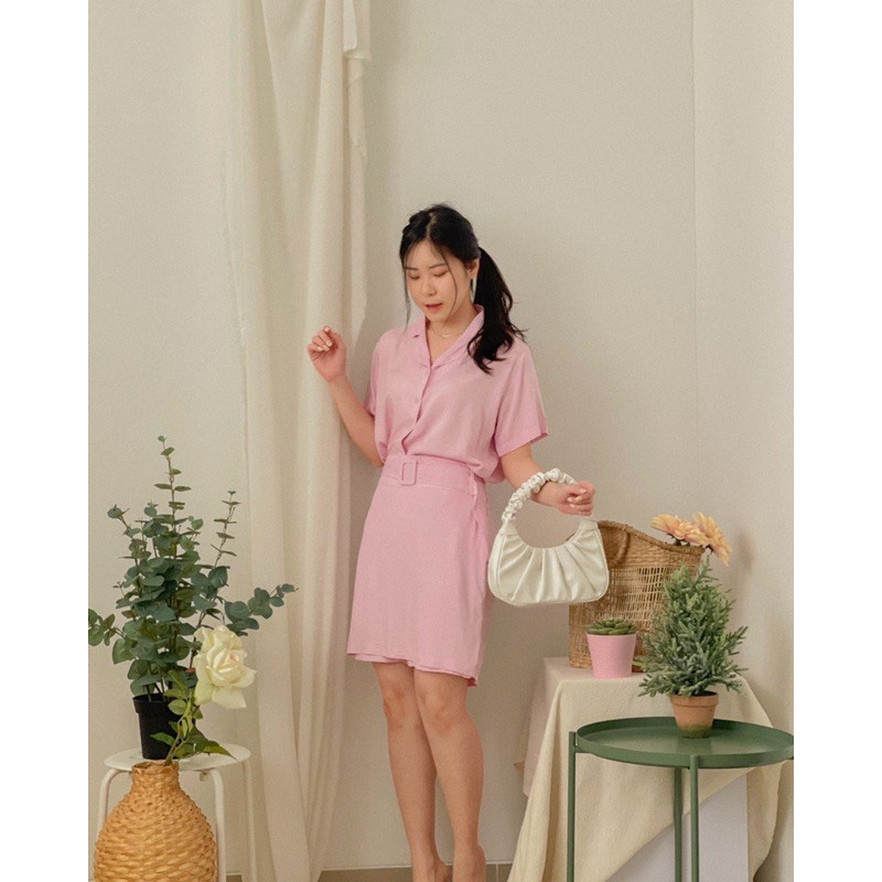 KANON - Kasumi Shirt and Skort Pastel Set - Set kemeja dan rok belt rayon korean look