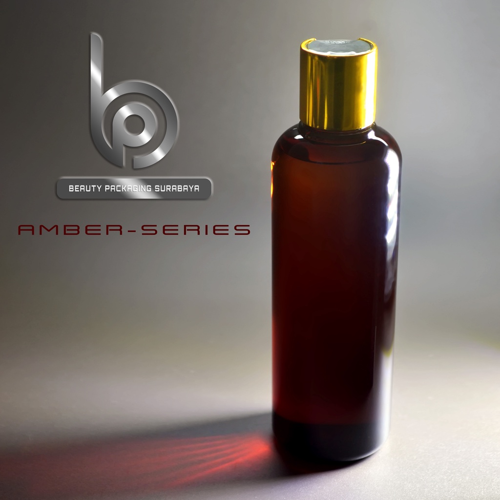 Botol Plastik PET 250ml BR Coklat Amber Tutup Presstop Luxury Neck