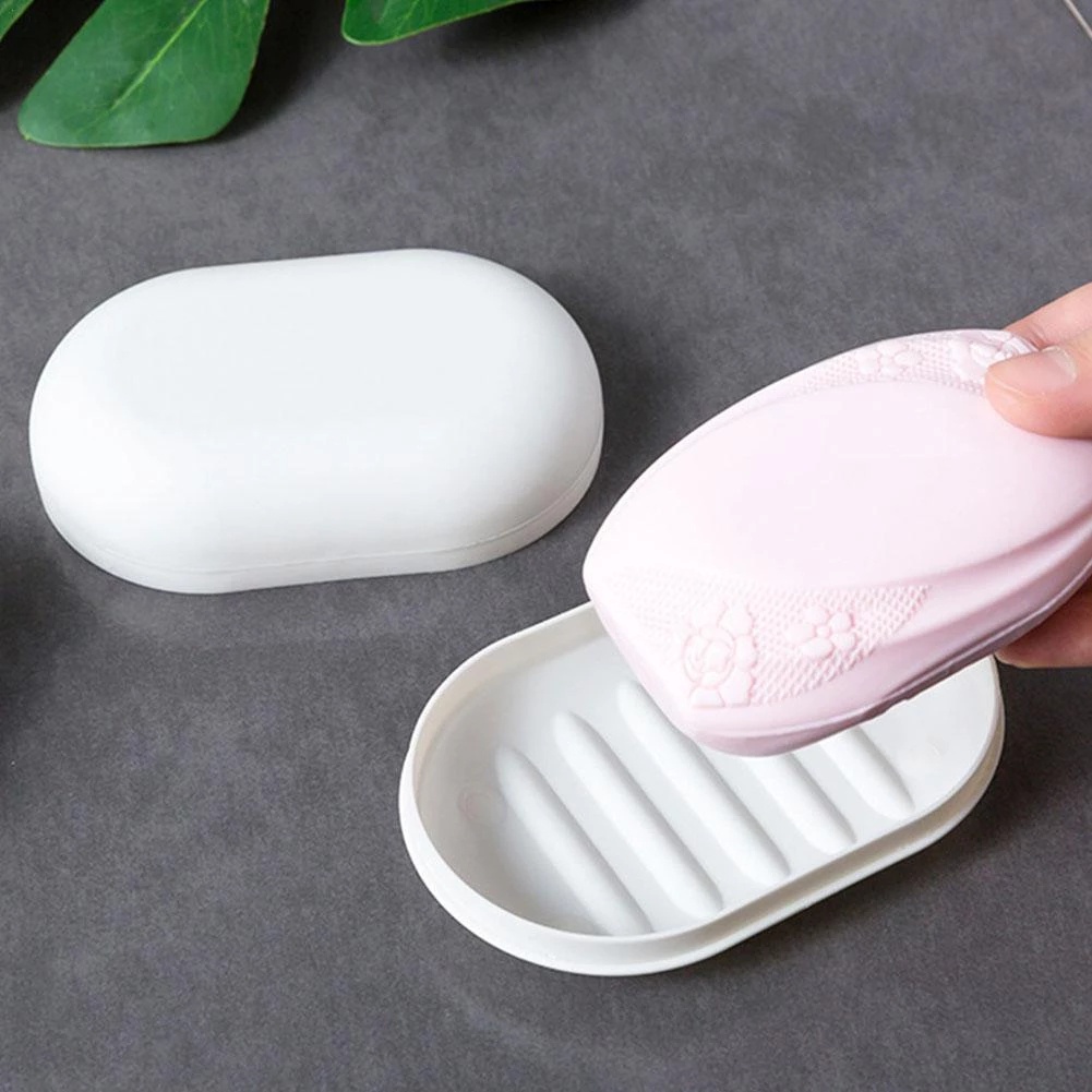 Candy Color Oval Soap Case with Cover / Travel Portable Sealed Waterproof Soap Box