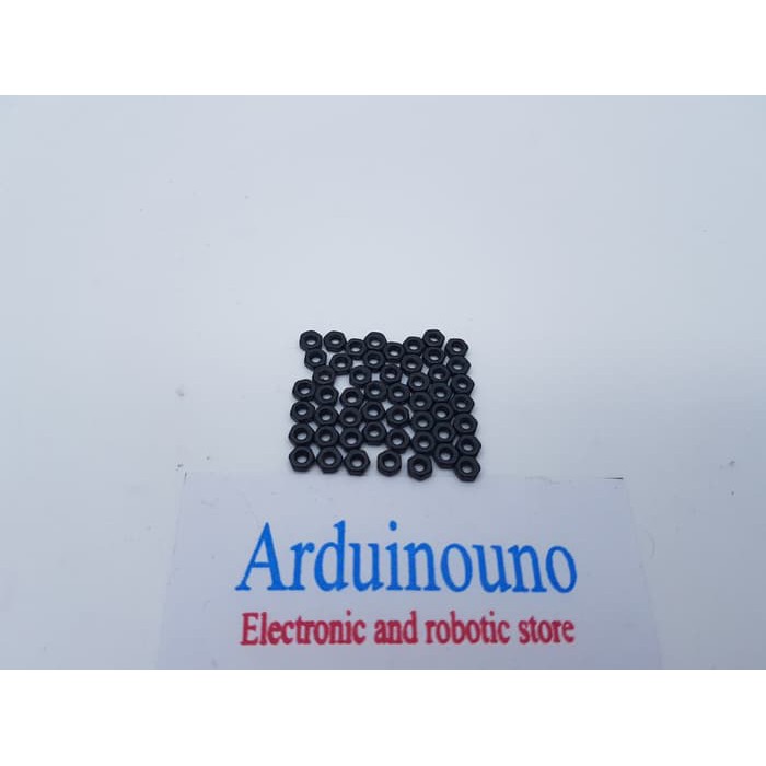 Nut M2 MUR hole 2 mm 2mm hex hexagonal besi metal black color hitam TOP