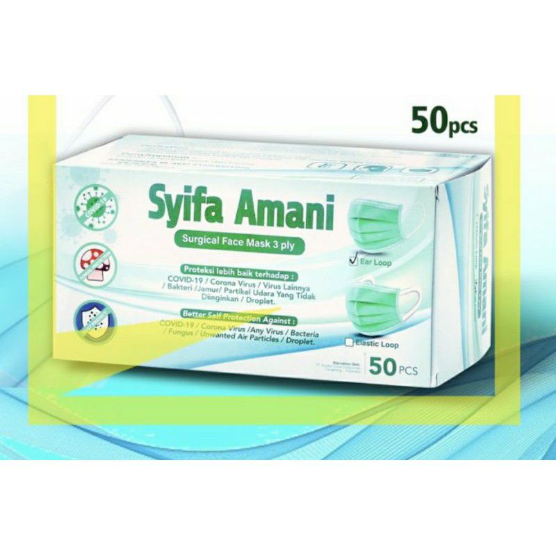 Masker Earloop Merek Syifa Amani isi 50 Pcs / Masker Medis Karet Merek Syifa Amani / Masker
