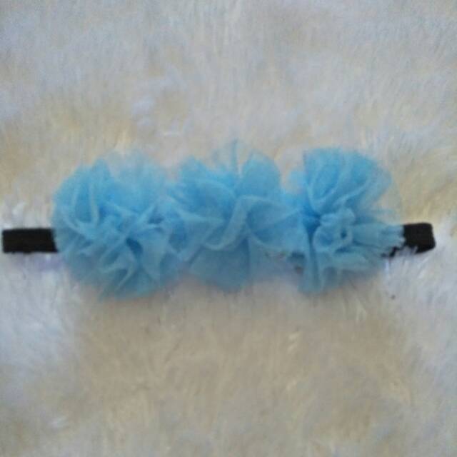 Bandana pompom biru muda