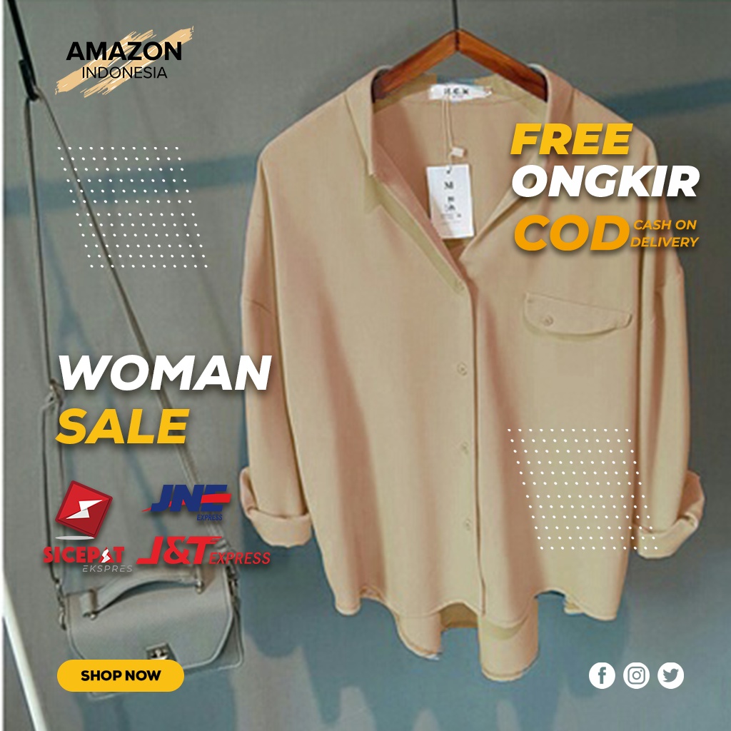 KEMEJA PAKAIAN ATASAN WANITA WARNA CREAM BAHAN KAIN TWISCONE ASLI LENGAN PANJANG STYLE CASUAL FORMAL