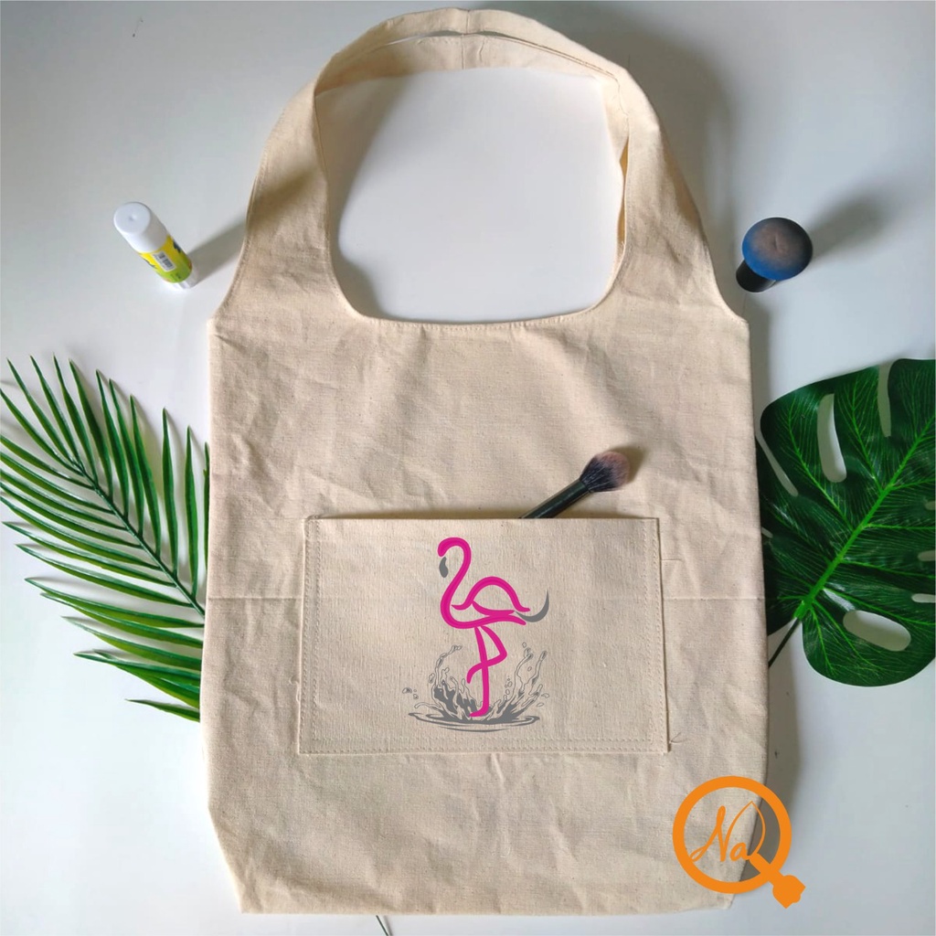 Totebag Vintage Tas tote Big Bahan Kanvas Tebal Tote Bag Kanvas-Flamingo