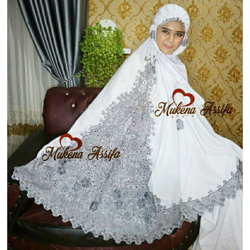 mukena putih bordir abu bordir padang bukittinggi