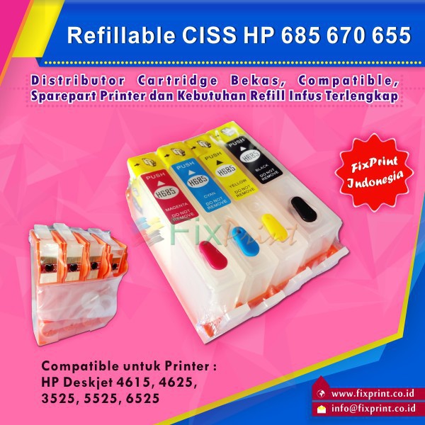 Refillable CISS HP 685 670 655  Printer HP Deskjet 4615 4625 3525 5525 6525 Murah