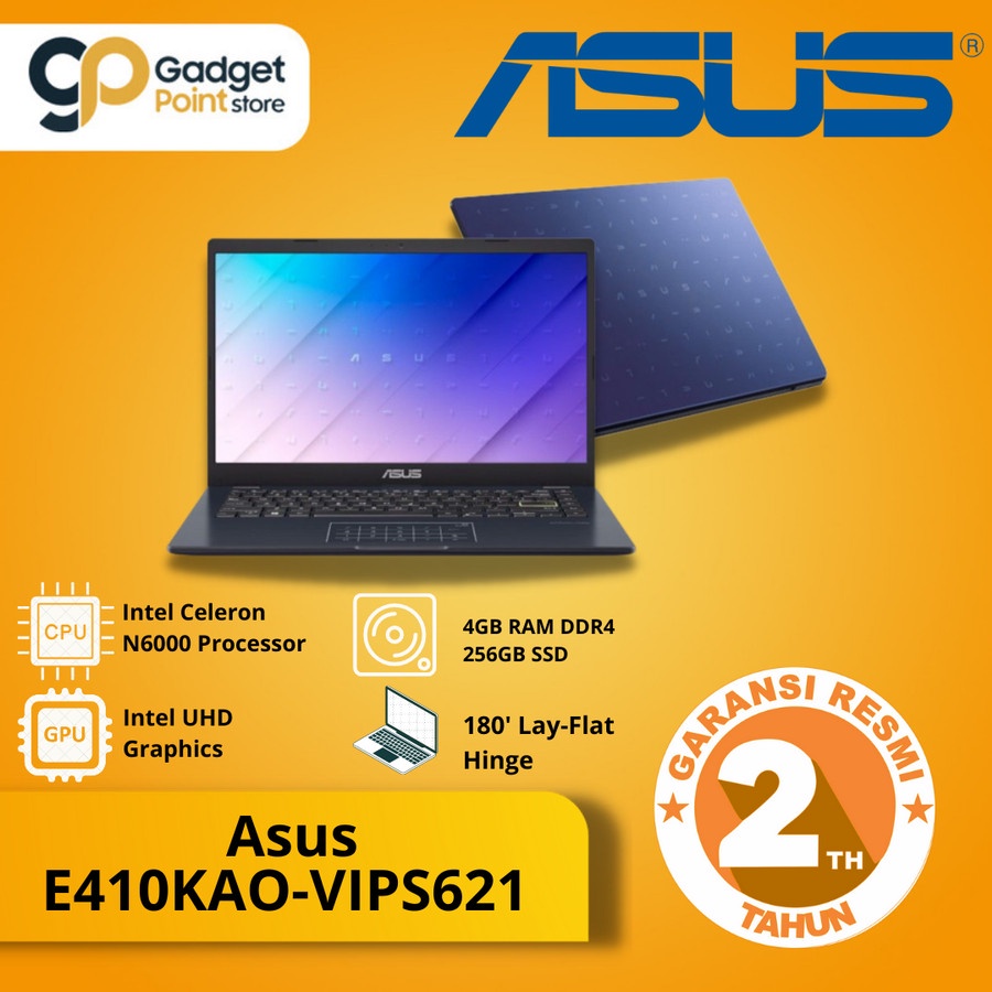 Asus Laptop E410KAO-VIPS621 - Blue [Pentium N6000-4GB-SSD 256GB] - Garansi Resmi ASUS 2 Tahun