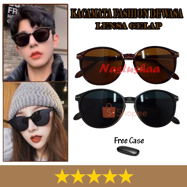 Kacamata Hitam Fashion Wanita Pria Kacamata Model Oval Anti UV Retro Korea Style Sunglasses Unisex FREECASE