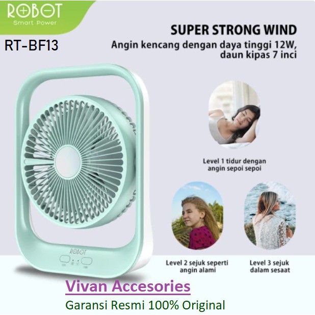 Robot RT-BF13 4000mAh 7 Inch Fan Portable Desktop Rotatable Fan &amp; LED KIPAS ANGIN