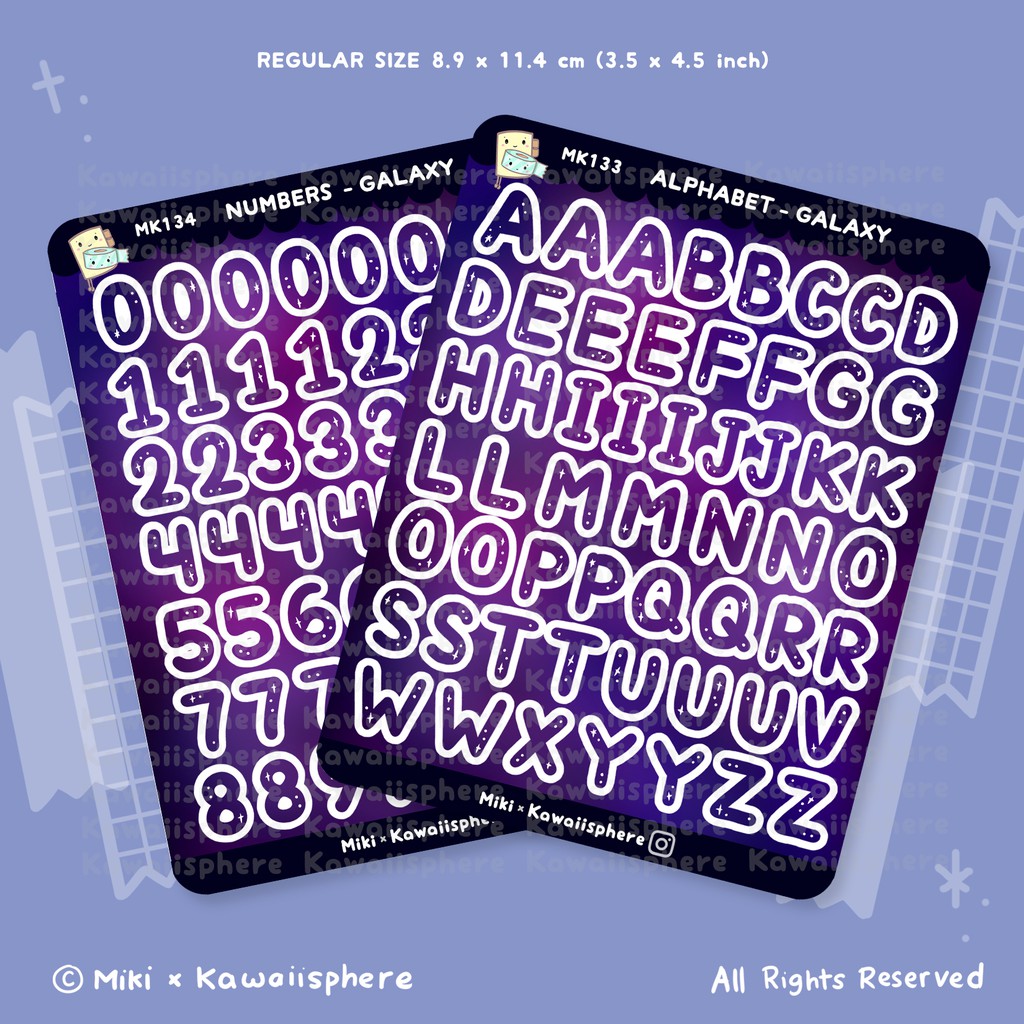 

Galaxy Bubble Alphabet / Numbers | Kawaiisphere Planner Journal Sticker Huruf / Angka