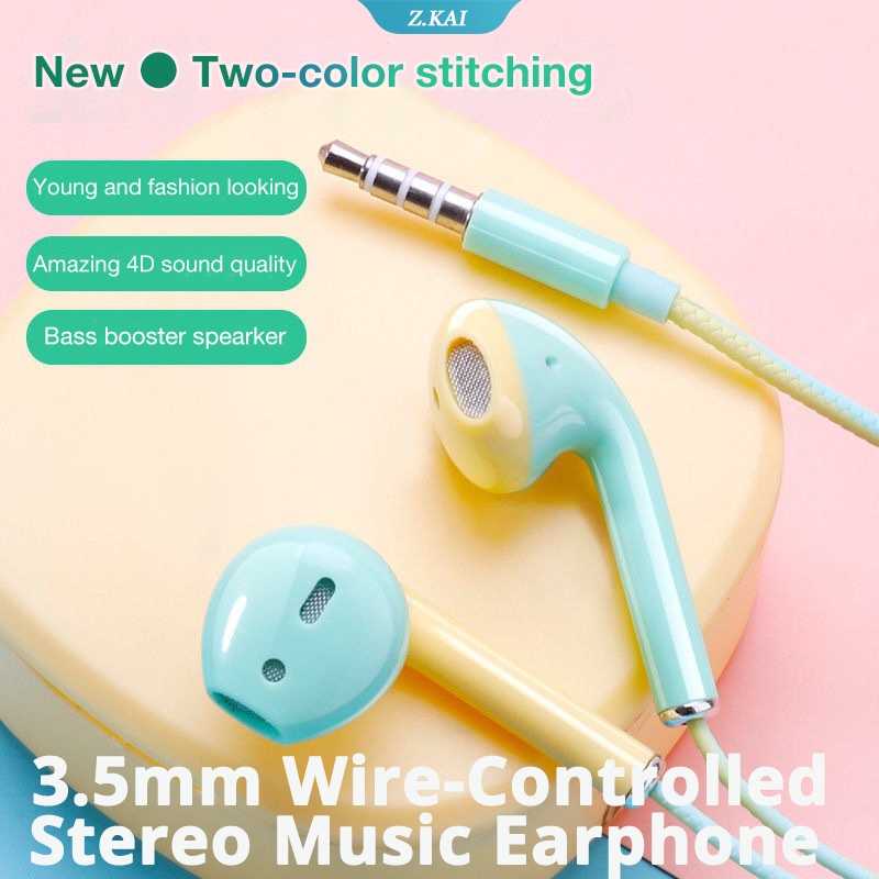 U24 Headset Earphone Musik Stereo Kabel 3.5mm Warna Macaron Dengan Mic Untuk iphone / Huawei / Xiaomi