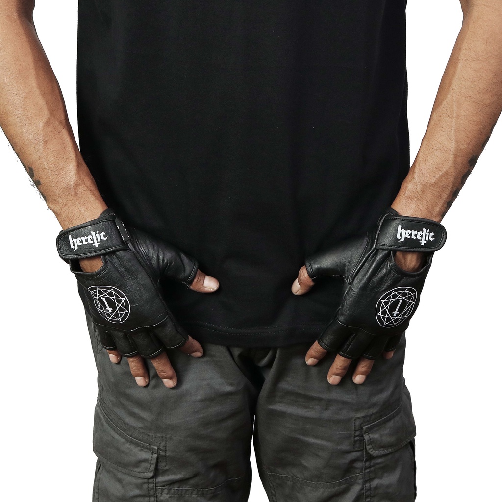 Heretic - Fingerless Leather Gloves - Sarung Tangan Kulit - Pentagram