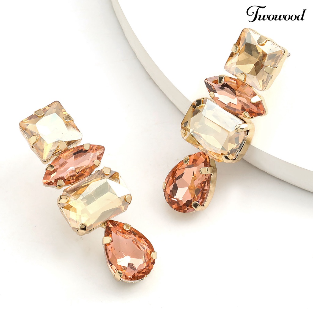 1 Pasang Anting Stud Berlian Imitasi Bentuk Water Drop Untuk Wanita