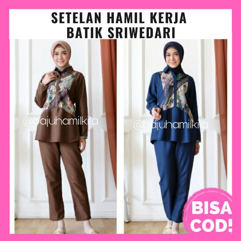 (BISA COD) TERLARIS Baju Setelan Hamil dan Menyusui Batik Kerja/Kantor Sriwedari