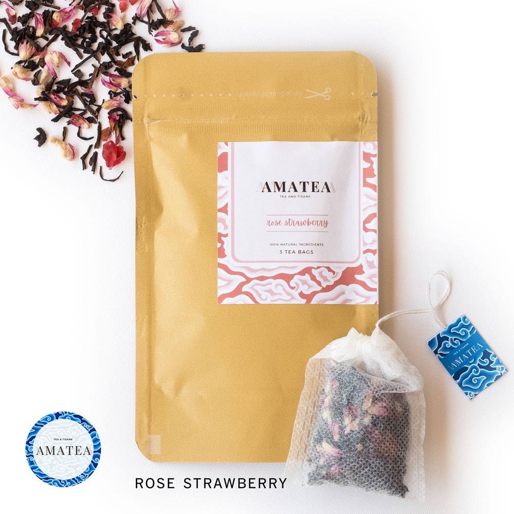 

AMATEA Rose Strawberry Tea Blend- Black Tea Rose Strawberry Amaranth isi 3 teabags