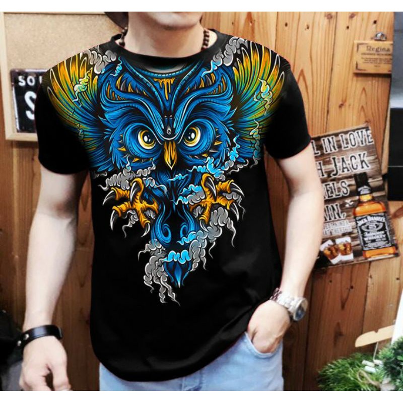 Kaos Pria Lengan Pendek / Owl Batik / UK L-XL / Shalch Trendy