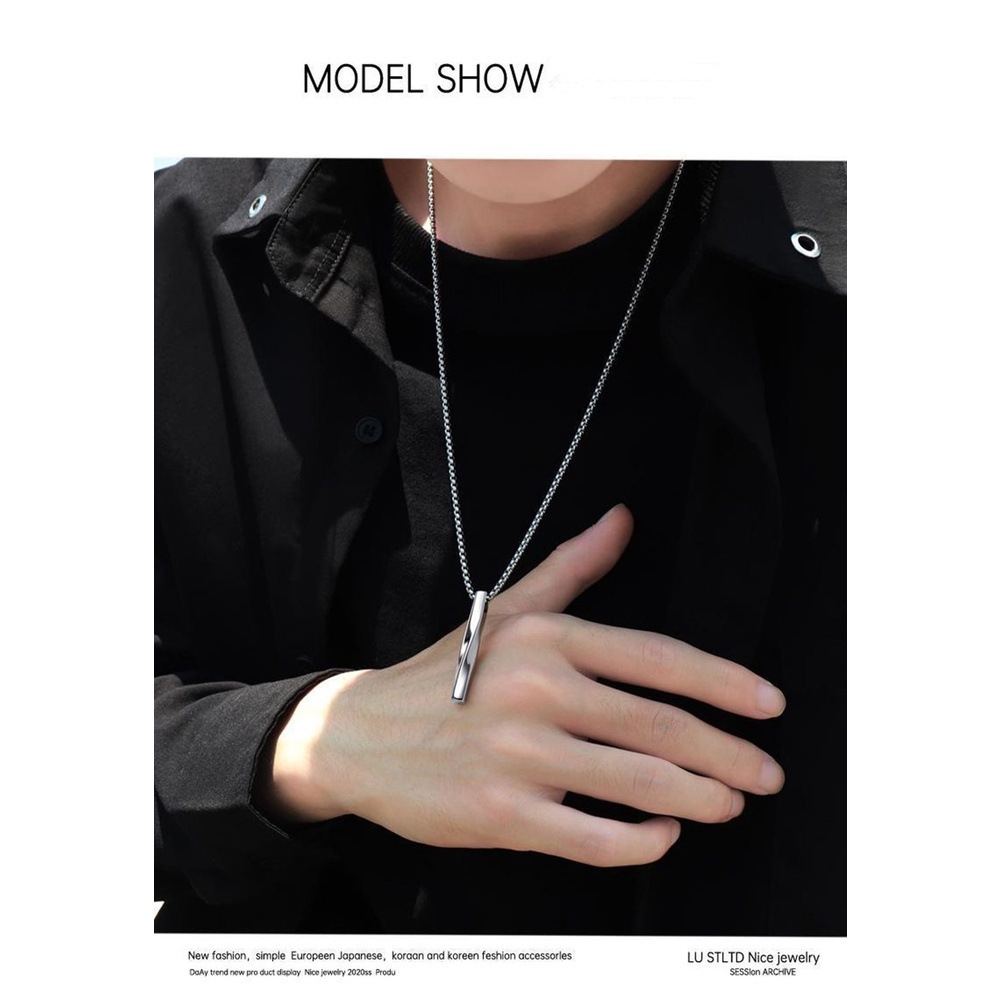 ROW New Necklace Gift Stainless Steel Chain Pendant Trendy Men Fashion Jewelry Simple Rectangle/Multicolor