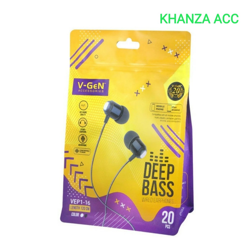 KHANZAACC Earphone VGeN VEP1-16 Wired Handsfree Headset HiFi Sound ( Ecer 1 Pcs )