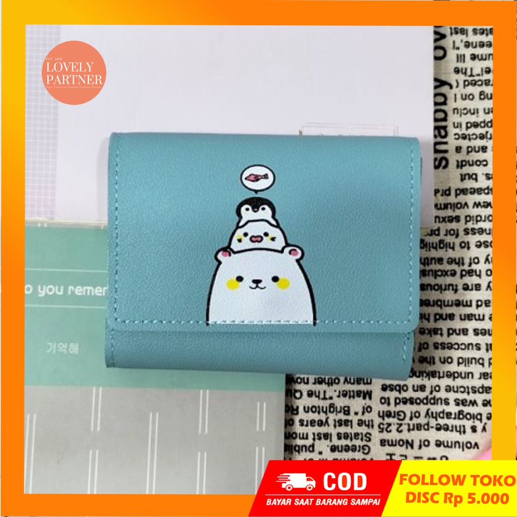 W32 Dompet Mini Wanita Motif Beruang Lucu Kantong Koin Cewek Kartu Uang Foto Cantik Women Wallet Perempuan Kulit PU Leather Hitam Lipat Kecil Panjang  Korea Pria Cowok Laki Laki Cowo Import Premium Murah Tas Dompet Wanita Import Cewe Cantik Lipat