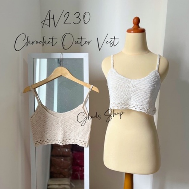 AV230 • Crochet Outer Vest • Rompi Rajut Knit Tank Top Crop • Korean Style