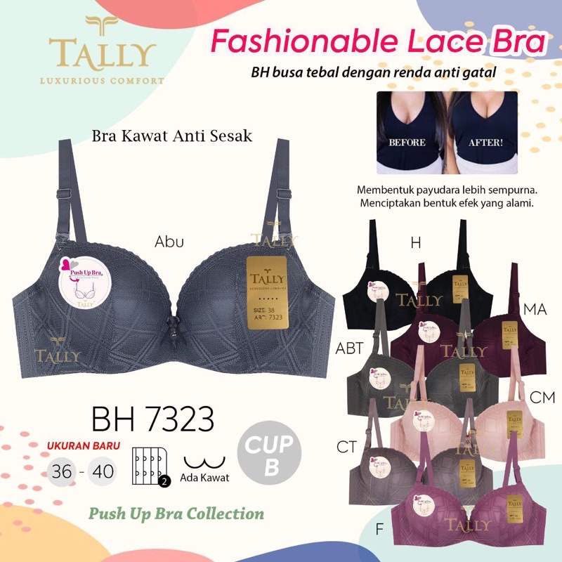 TALLY BRA BH PUSH UP 7323 | CUP B | BUSA TEBAL | ADA KAWAT | SIZE 34 - 40