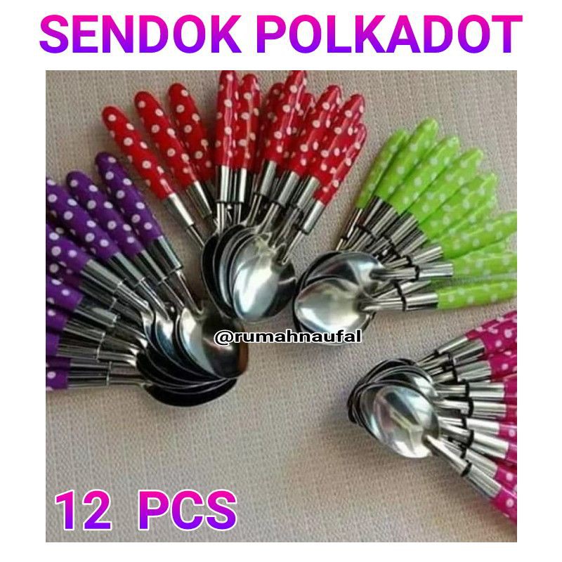 SENDOK POLKADOT 1 LUSIN MURAH/SENDOK POLKADOT 12PCS