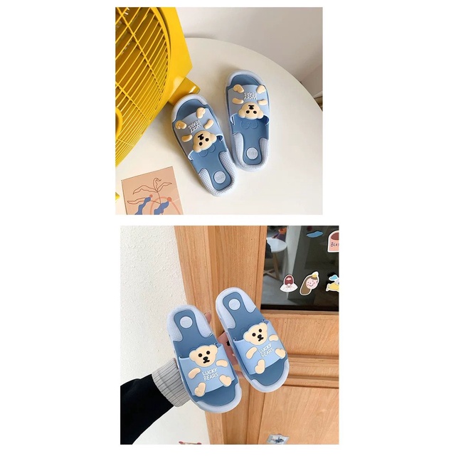 [littlecrab] Sandal Anak Lucky Bears Colorful Kids Sandals High Quality Cute Teddy Bear Sandal Selop Anak Berkualitas Sandal Selop Motif Beruang Teddy Lucu Unik Biru Pink Kuning Biru Anti Slip Korean Style