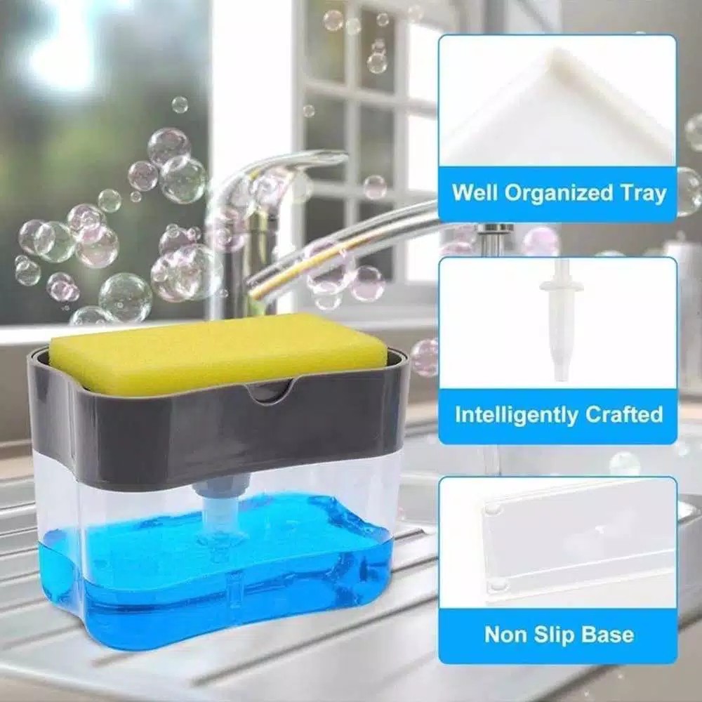 &lt;^ SJA ^&gt; Dispenser Spon Pump Dispenser 2in1 Holder Sponge Tempat Sabun Cuci Piring Spons Dapur